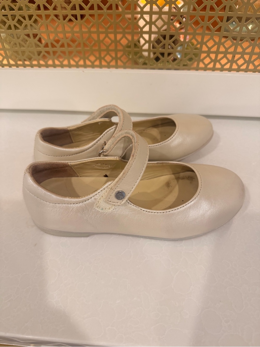 Naturino Girls Cream Leather Mary Jane Shoes! Cream/ pearl! Size 29/ 12 - Picture 3 of 5